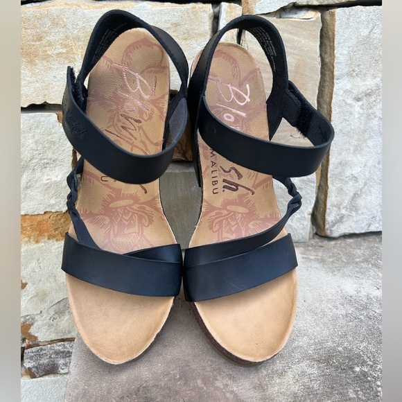 Blowfish Malibu Hydra black strappy sandals w/cork wedge heel Sz-9. Q - Picture 4 of 16